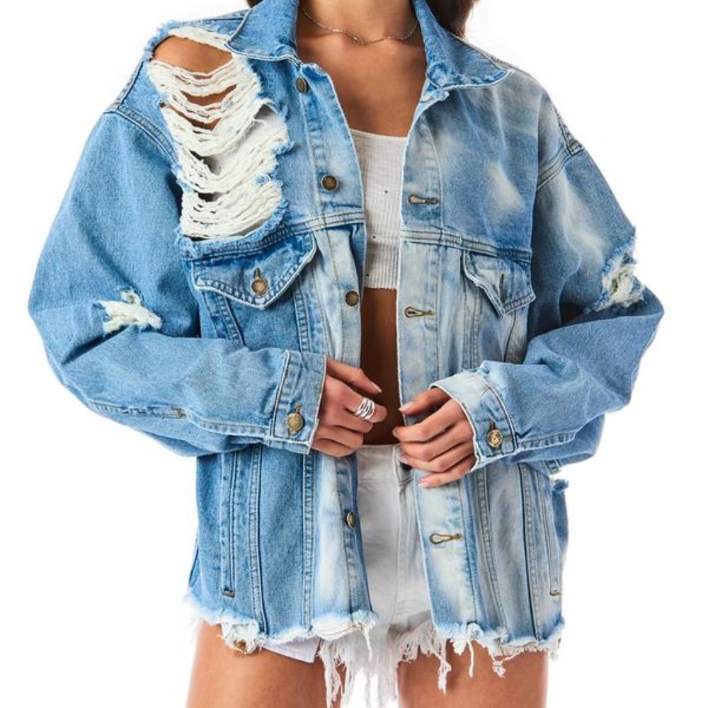 Oversized Distressed Denim Jacket ****BOUTIQUE****